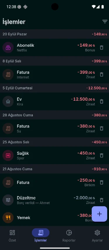 İşlemler — gün gün hareket listesi