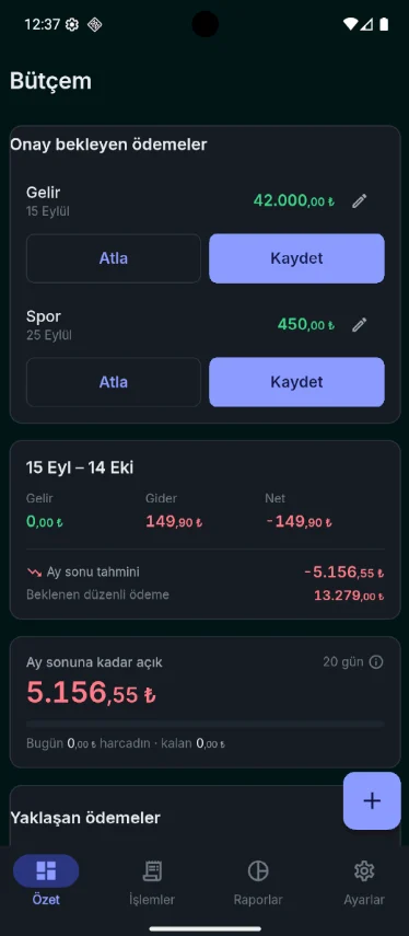 Özet — onay bekleyen ödemeler ve ay sonu tahmini