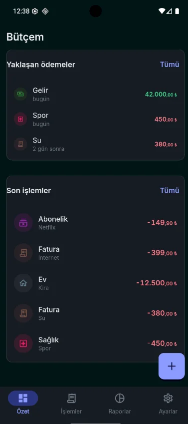 Özet — yaklaşan ödemeler ve son işlemler