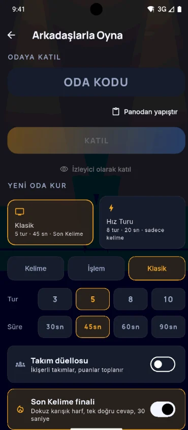 Arkadaşlarla oyna — oda kurma